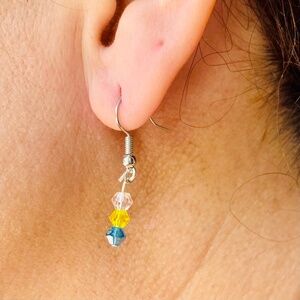 Pink Yellow & Blue Crystal Dangle Earrings